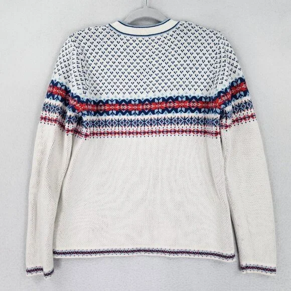 Hanna Andersson Sweater Womens Small White Blue Fair Isle Quarter Zip Pullover - Picture 9 of 12
